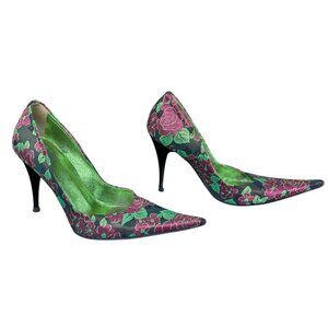 JFK Pointy Toe Satin Floral Pumps - Made in Italy - Size 36